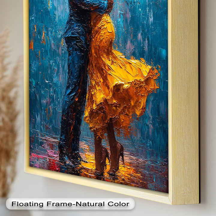 Midnight Embrace – Vibrant Couple in Yellow Dress Oil Painting