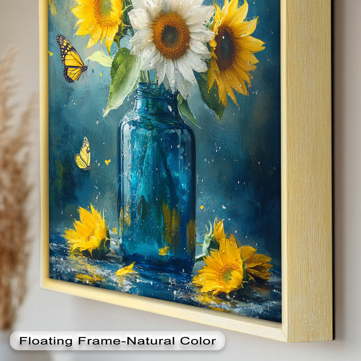 Sun-Kissed Radiance – Sunflowers in Blue Jar Flower Oil Painting