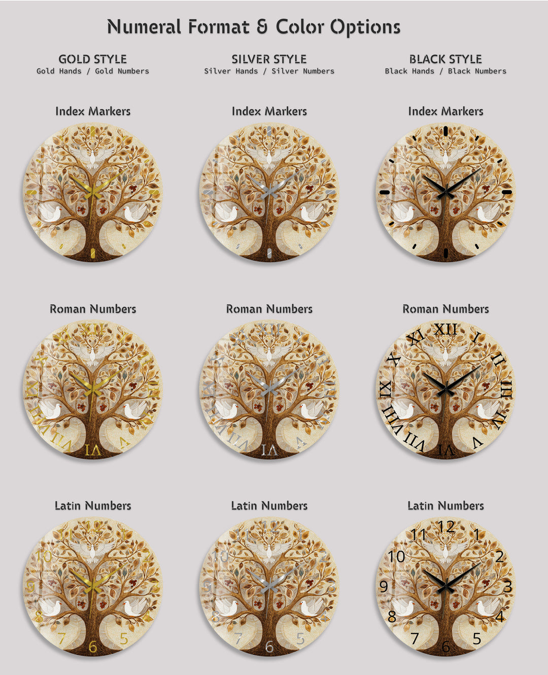 Tree of Life Glass Wall Clock – White Dove Botanical Decor