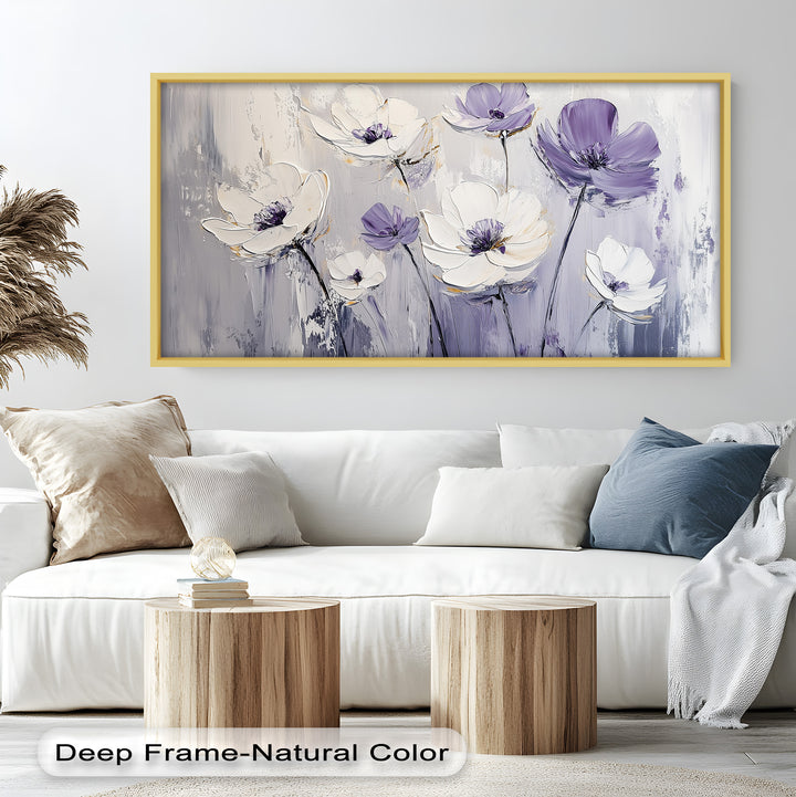 White and Purple Florals on Misty Background - Flower Oil Painting