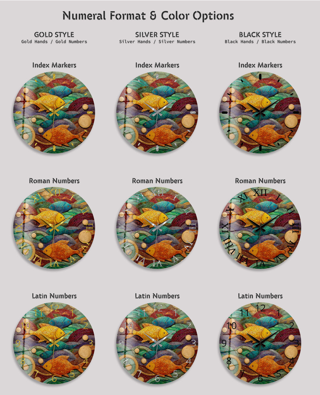 Colorful Fish Glass Wall Clock – Coastal Mosaic Art Decor