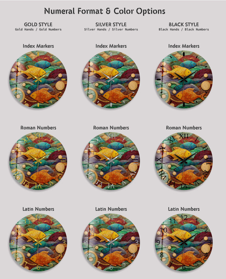 Colorful Fish Glass Wall Clock – Coastal Mosaic Art Decor