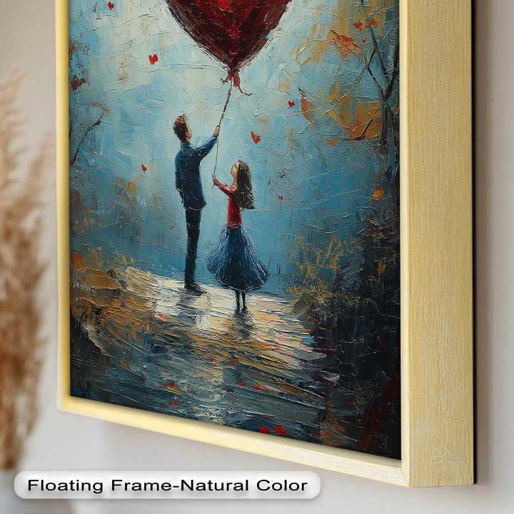 Romantic Red Heart Balloon Scene - Love Oil Painting