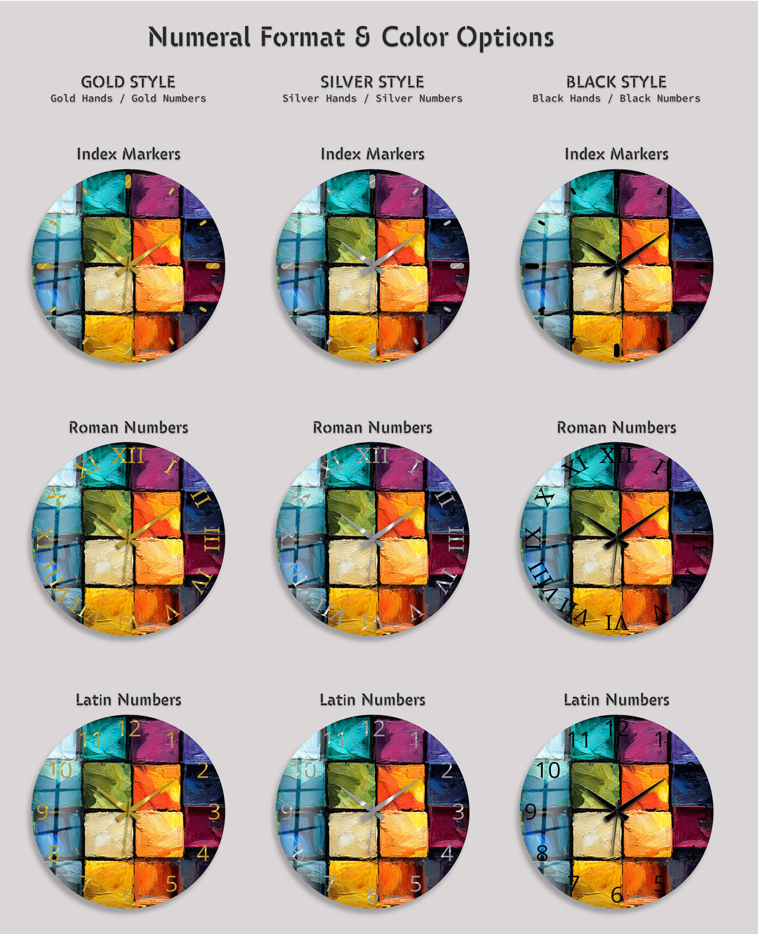 Colorful Abstract Glass Wall Clock – Textured Geometric Painting