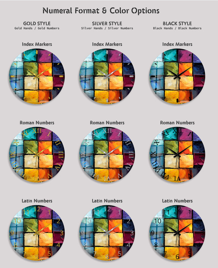 Colorful Abstract Glass Wall Clock – Textured Geometric Painting