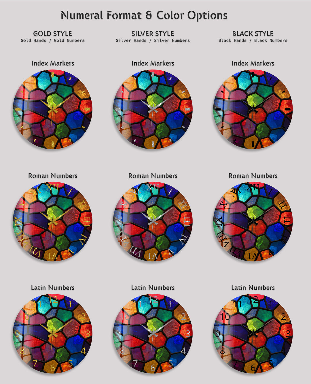 Colorful Glass Wall Clock – Rainbow Stained Glass Style