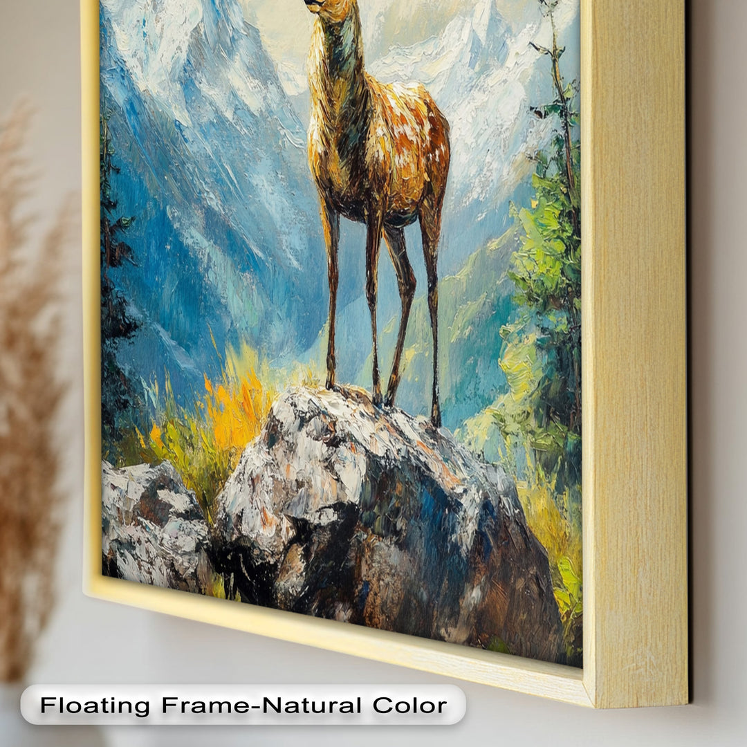 Stag in Mountain Landscape - Animal Oil Painting