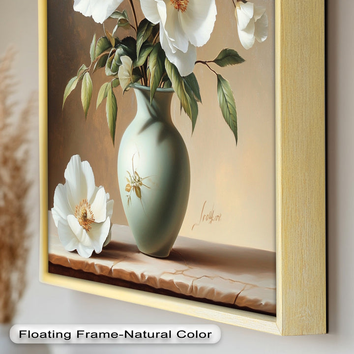White Peony Still Life – Classic Floral Arrangement Flower Oil Painting