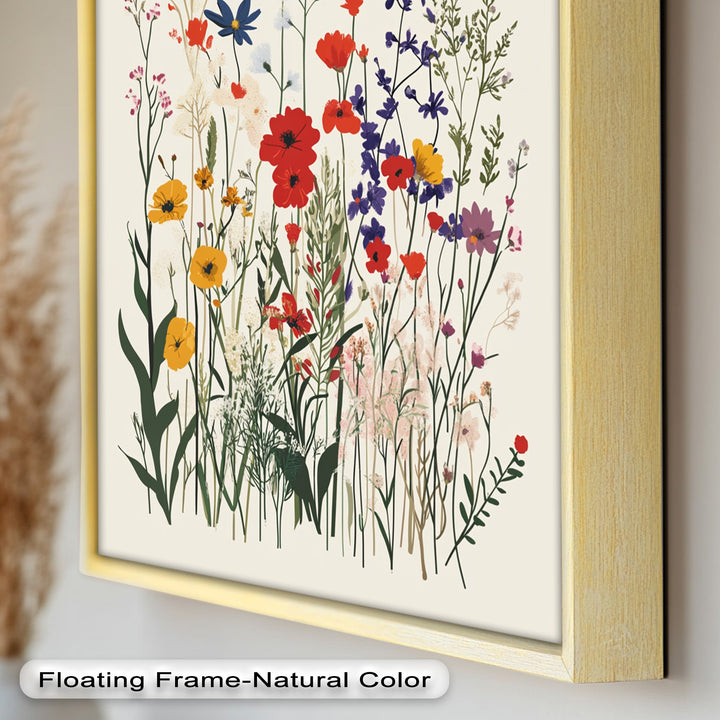 Wild Meadow Bloom – Farbenfrohes botanisches Ölgemälde im Boho-Stil