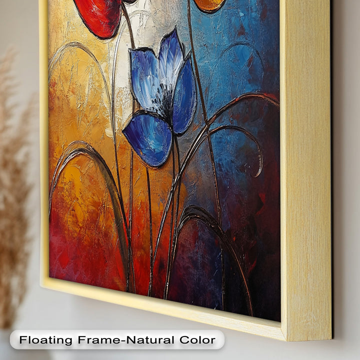 Eternal Bloom – Red, Yellow, and Blue Floral Oil Painting