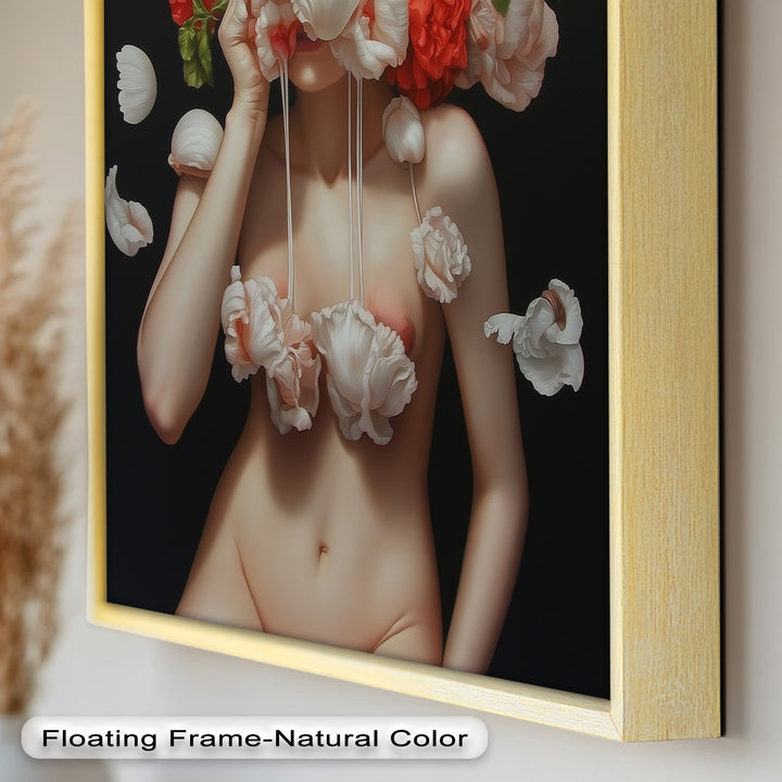 Bloomveil – Surreal Nude with Cascading Petals Oil Painting