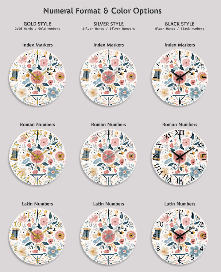 Floral Sewing Glass Wall Clock – Craft Room Decor