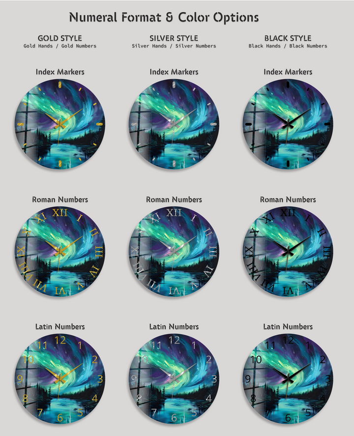 Northern Lights Glass Wall Clock – Aurora Borealis Decor