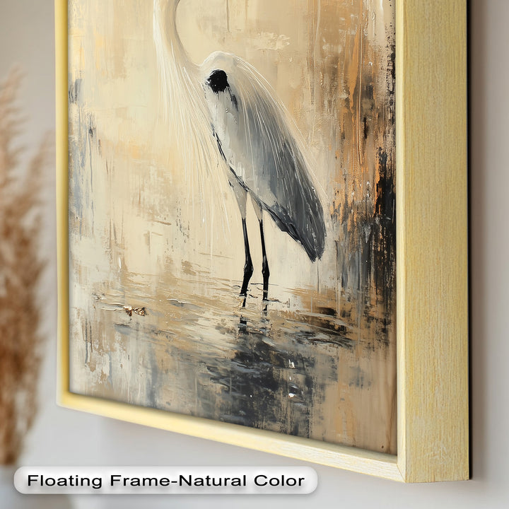 Golden Stillness – Heron in Reflective Water Oil Painting