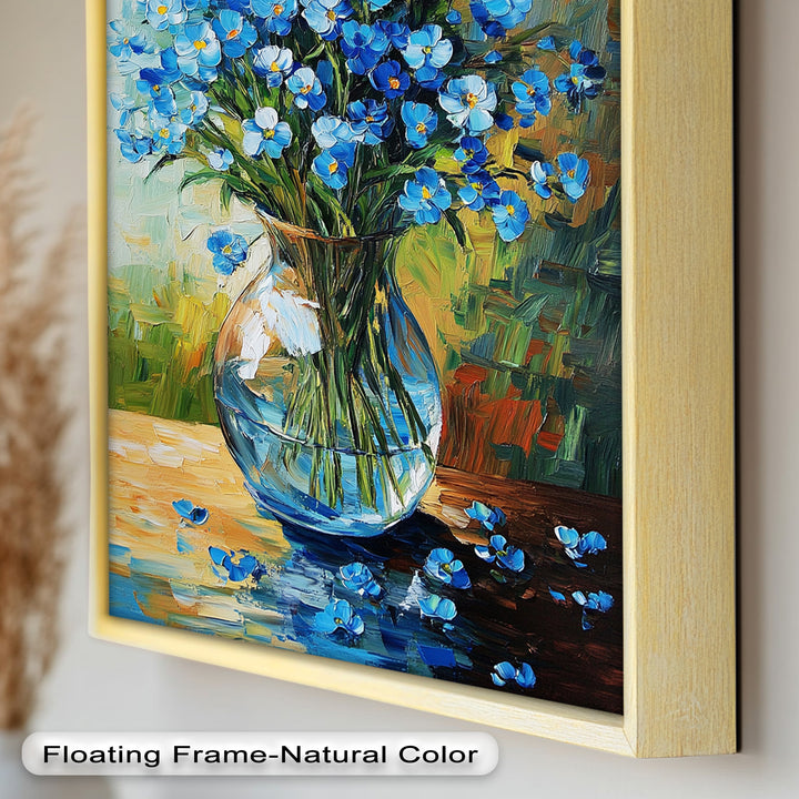 Blue Wildflowers in Vase Wall Art – Floral Oil Painting