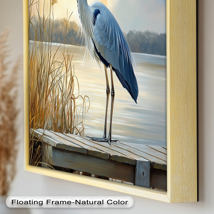 Majestic Heron in Misty Marshland - Animal Oil Painting