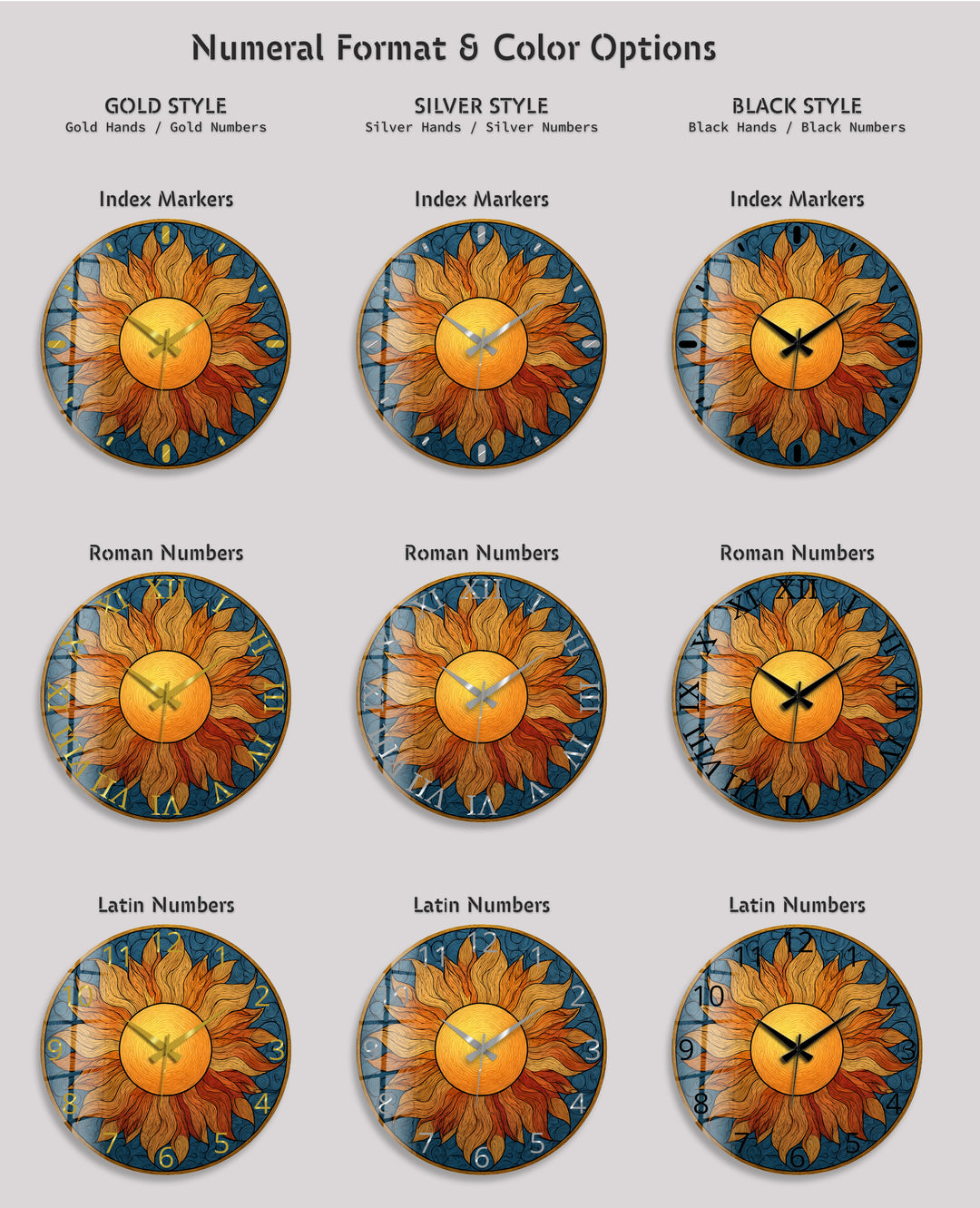 Boho Sun Glass Wall Clock – Golden Sunburst Decor