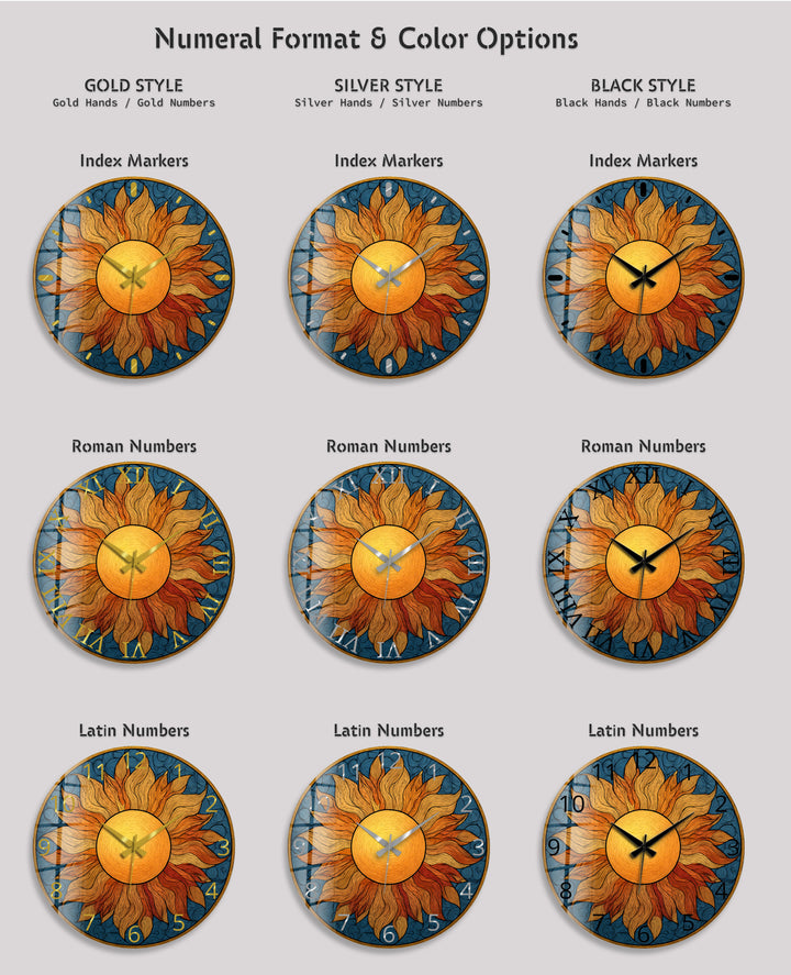Boho Sun Glass Wall Clock – Golden Sunburst Decor