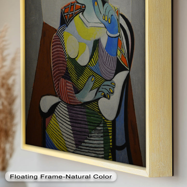 Striped Serenity – Colorful Woman in Hat Picasso Oil Painting