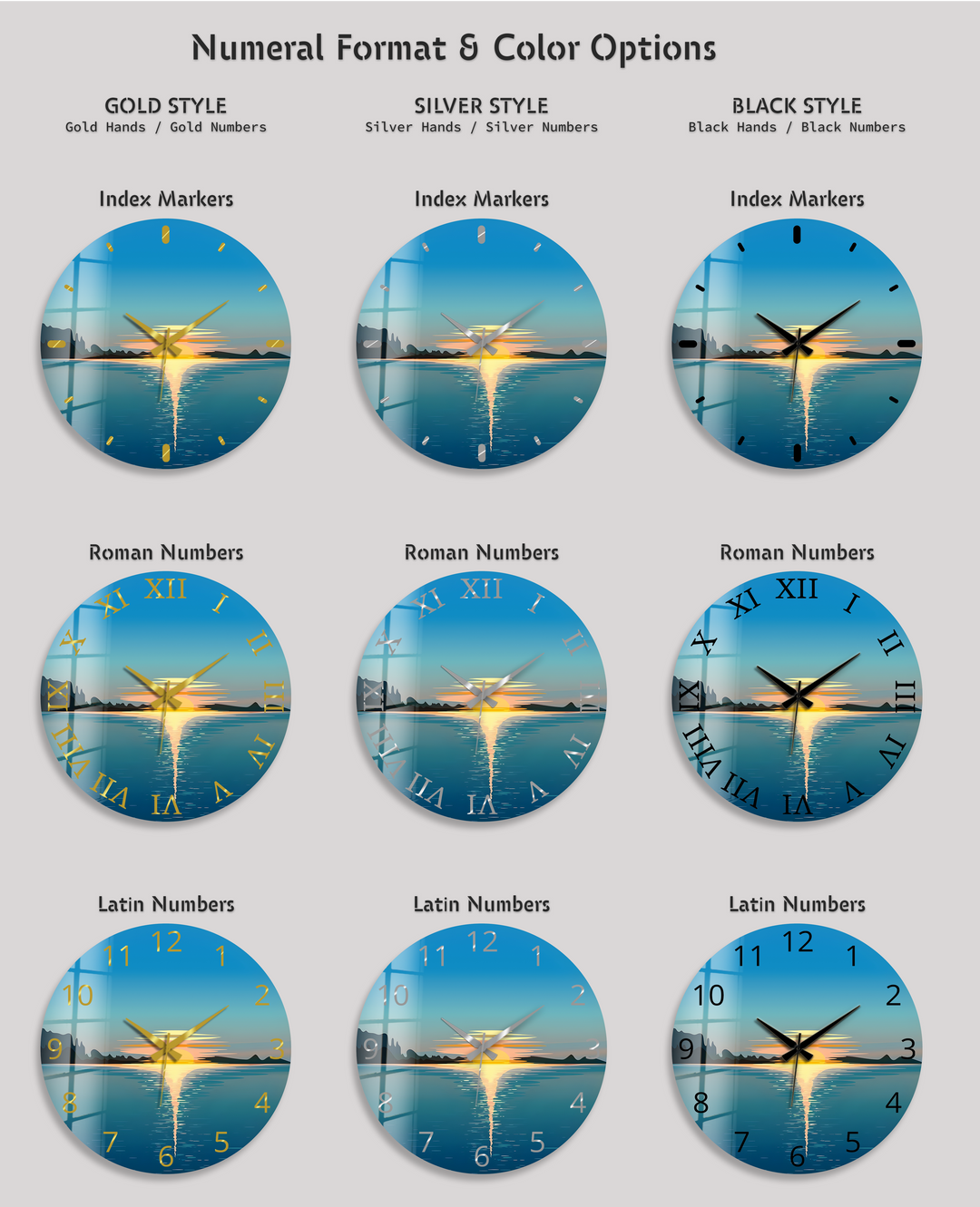 Minimalist Ocean Sunset Glass Wall Clock – Coastal Decor