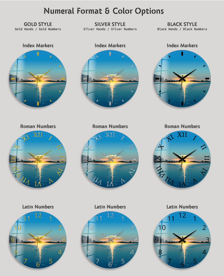 Minimalist Ocean Sunset Glass Wall Clock – Coastal Decor