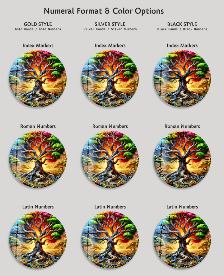 Colorful Tree of Life Glass Wall Clock – Fantasy Nature Decor