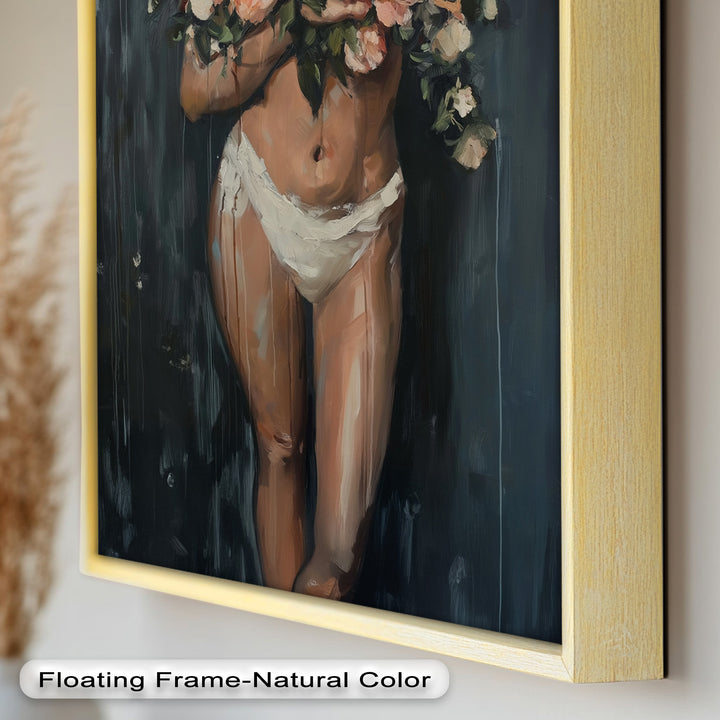 Floral Embrace – Abstract Nude with Blooming Bouquet Oil Painting