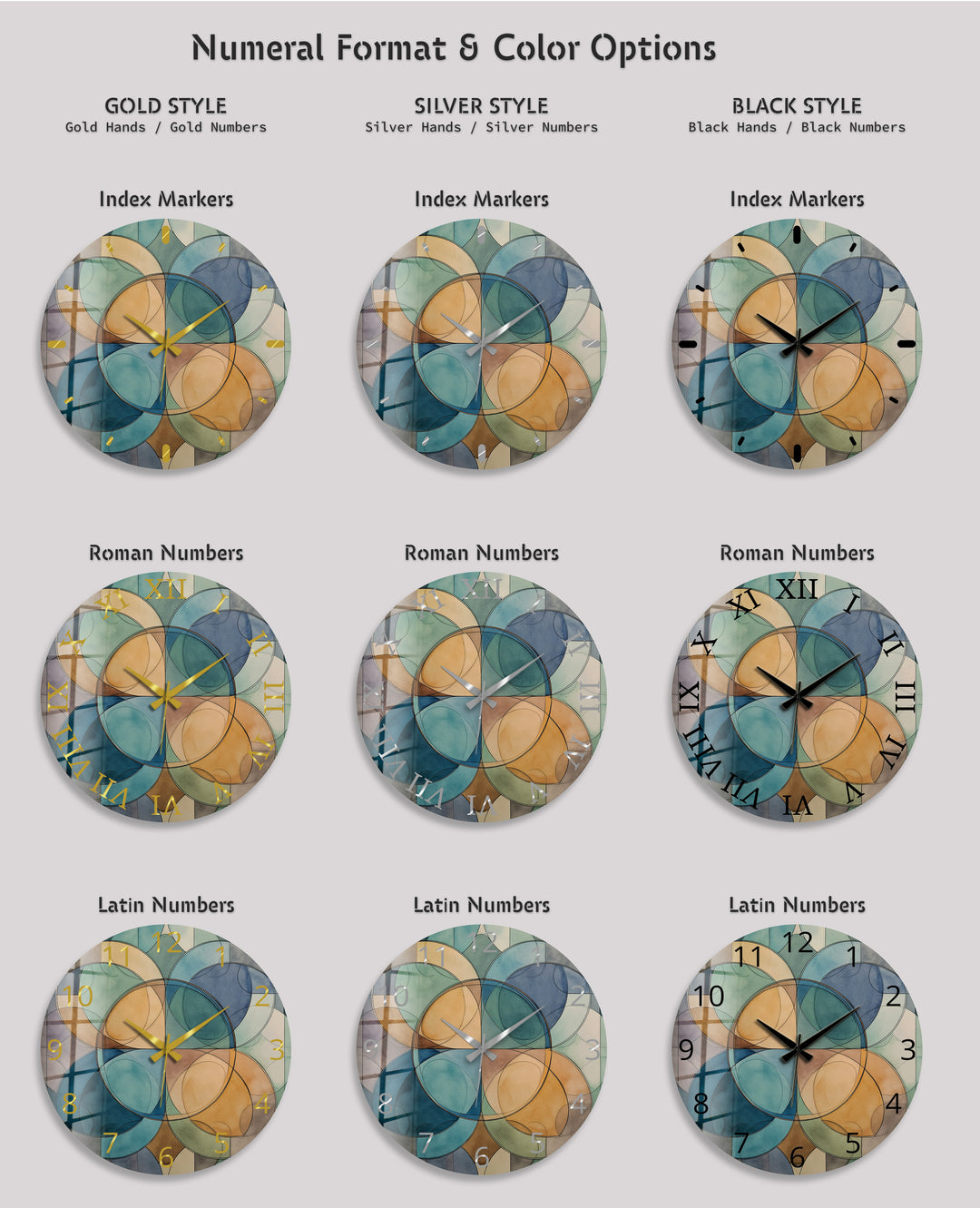 Teal Geometric Glass Wall Clock – Mid Century Abstract Decor