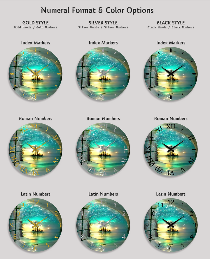 Enchanted Lake Glass Wall Clock – Turquoise Fantasy Landscape