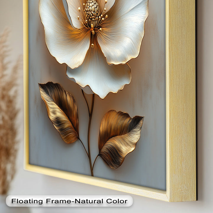 Golden Glow Bloom – White and Gold Flower Oil Painting