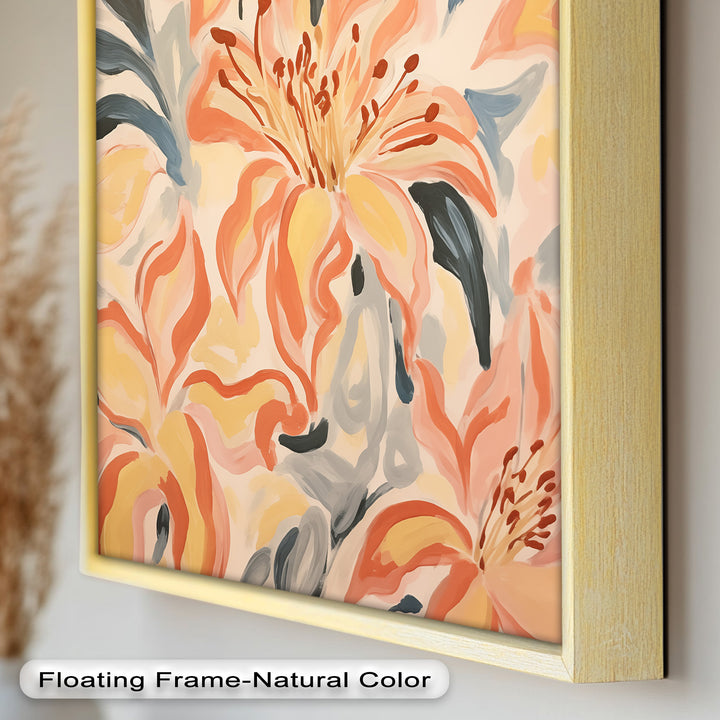 Sunlit Lilies – Abstract Coral Flower Oil Painting