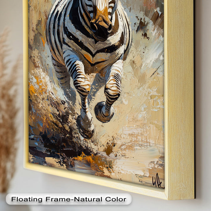 Charging Zebra in Dust Storm – Wildlife Animal Oil Painting