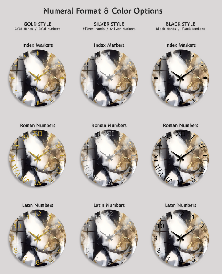 Black and Gold Marble Glass Wall Clock – Abstract Luxury Decor