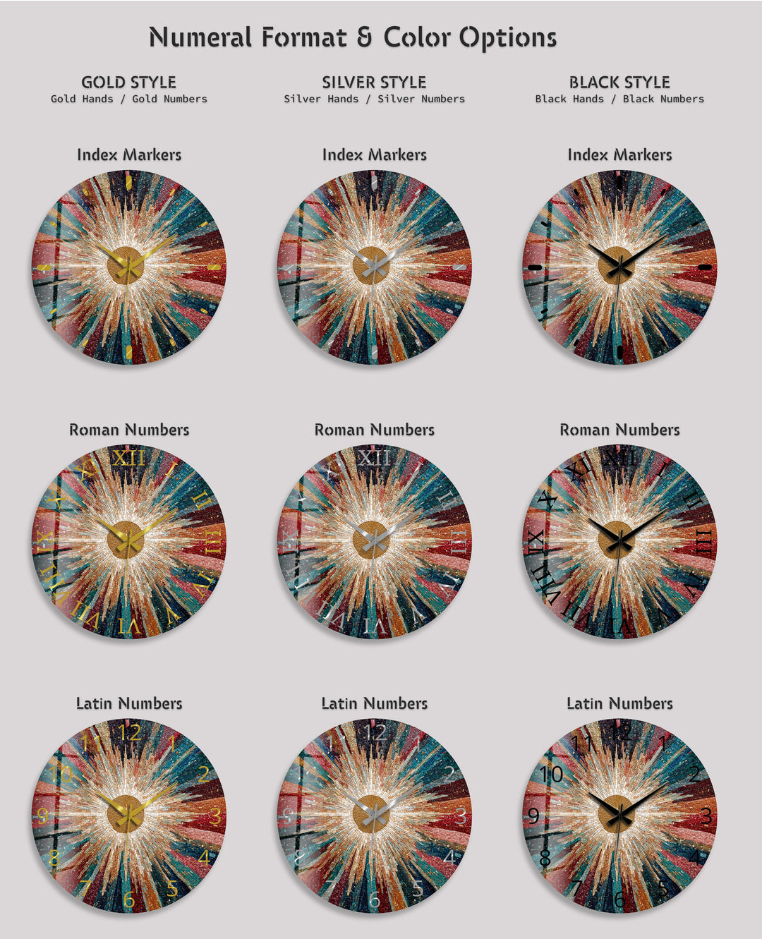 Colorful Sunburst Glass Wall Clock – Radiant Mosaic Art Decor