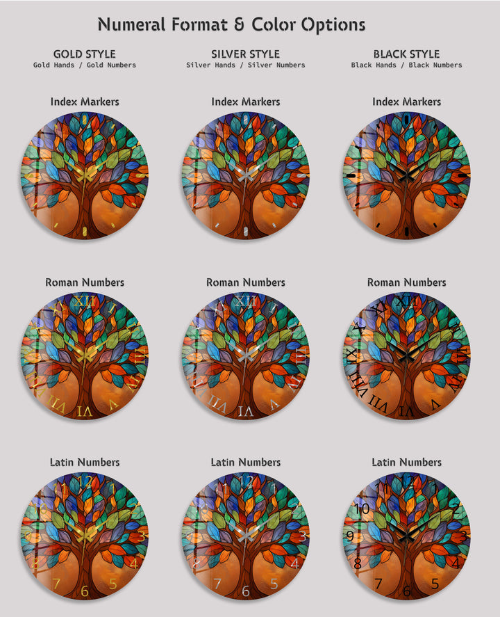Bunte Glas-Wanduhr „Baum des Lebens“ – Buntglas-Stil