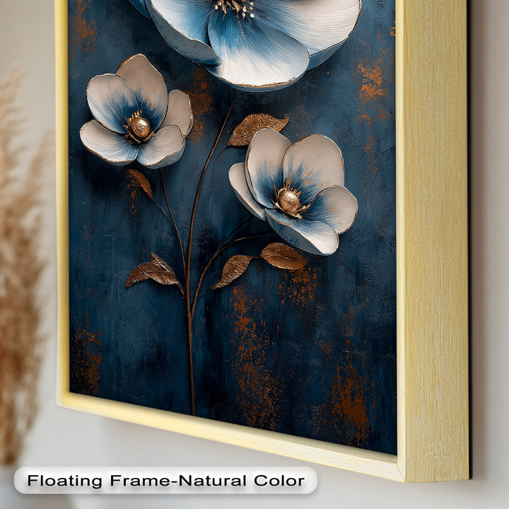 Blue and Gold Flower - Modern Oil Painting