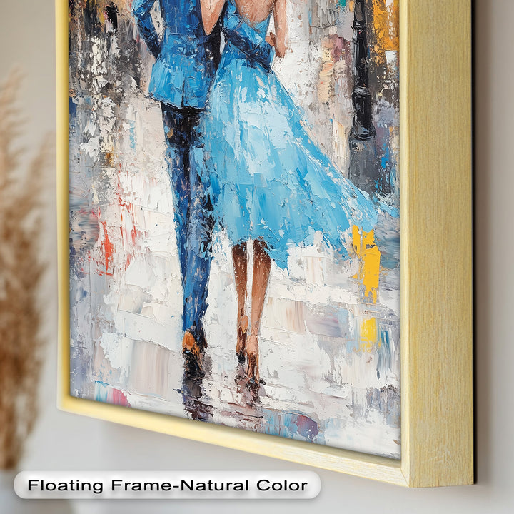 Romantic Couple Strolling in Rain - Love Oil Painting