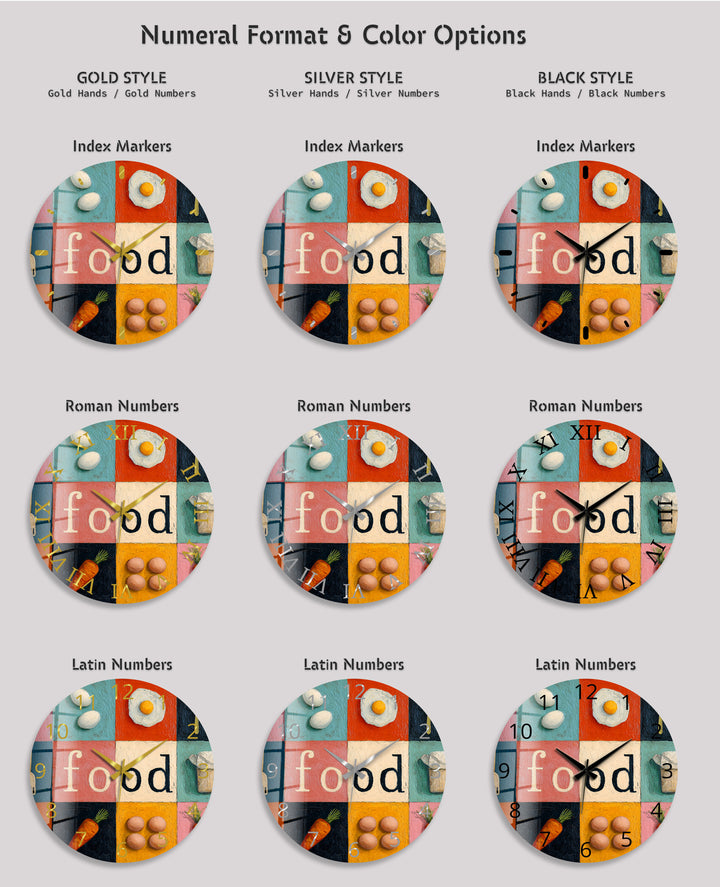 Colorful Food Glass Wall Clock – Retro Kitchen Decor