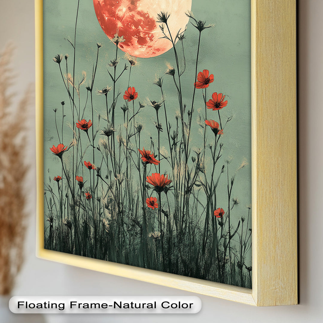 Celestial Wildflowers – Full Moon Over Red Meadow Blooms Oil Painting