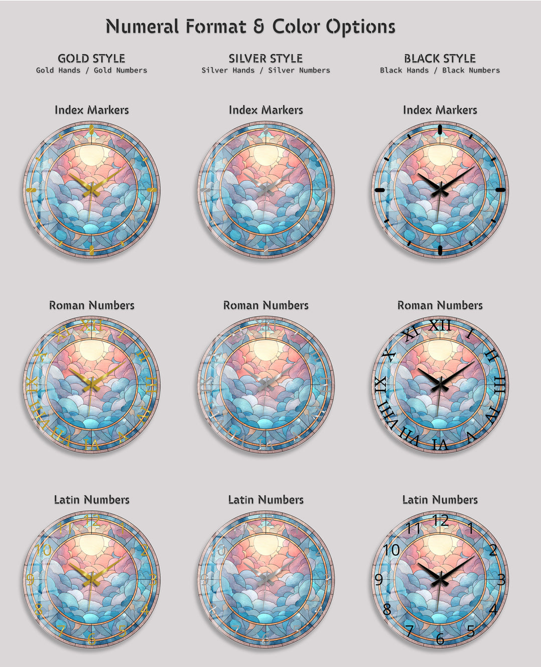 Pastel Cloud Glass Wall Clock – Stained Glass Style Decor