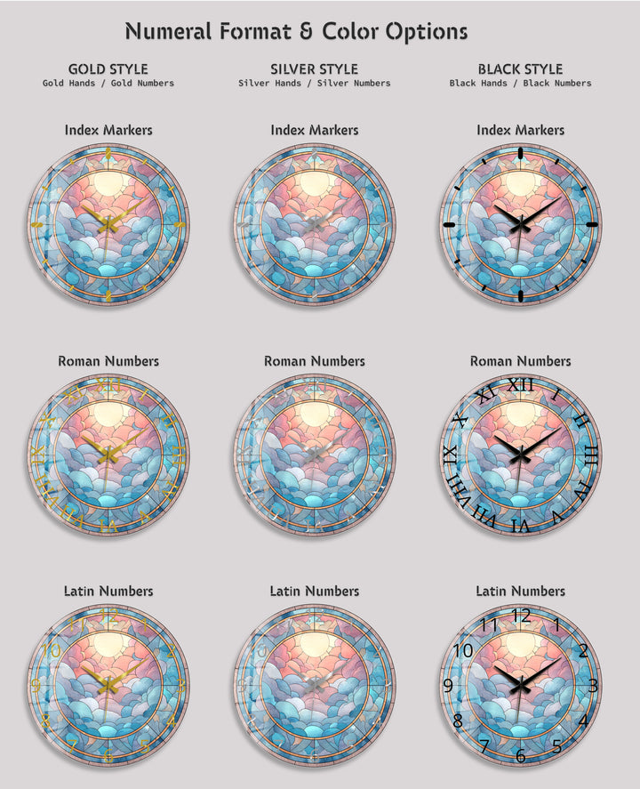 Pastel Cloud Glass Wall Clock – Stained Glass Style Decor