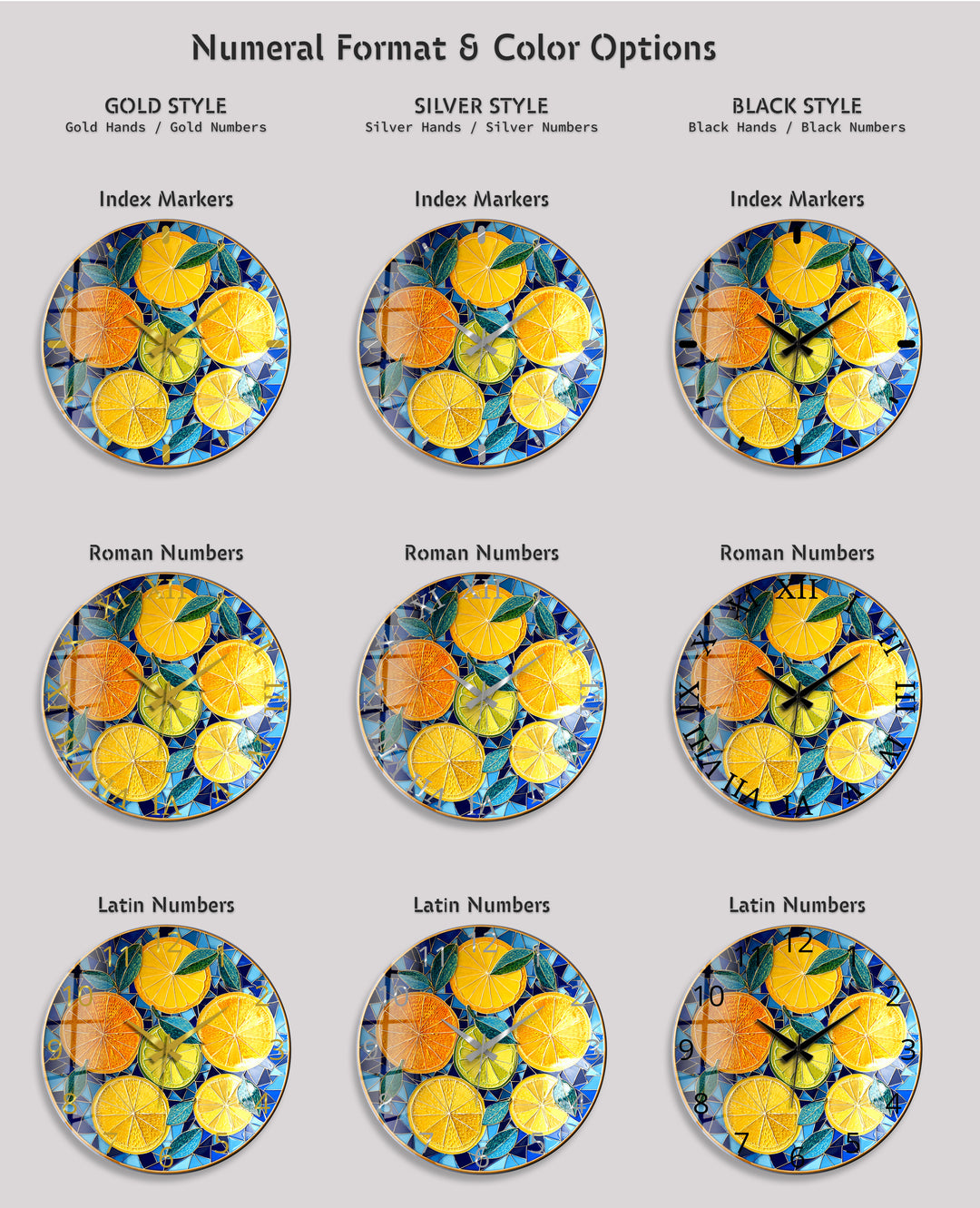 Lemon and Orange Glass Wall Clock – Mediterranean Kitchen Decor