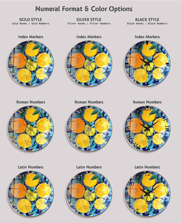 Lemon and Orange Glass Wall Clock – Mediterranean Kitchen Decor