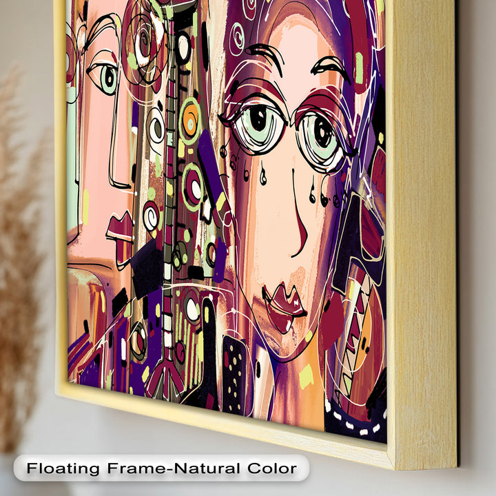 Whispers in Color – Dual Faces with Expressive Eyes Picasso Oil Painting
