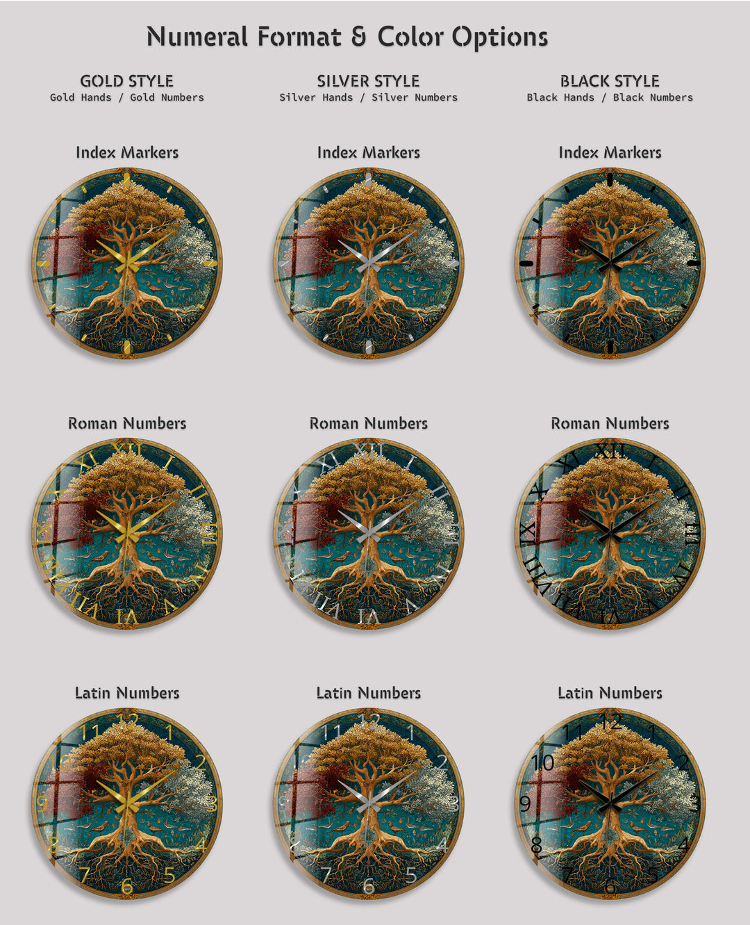 Four Seasons Tree of Life Glass Wall Clock – Botanical Decor