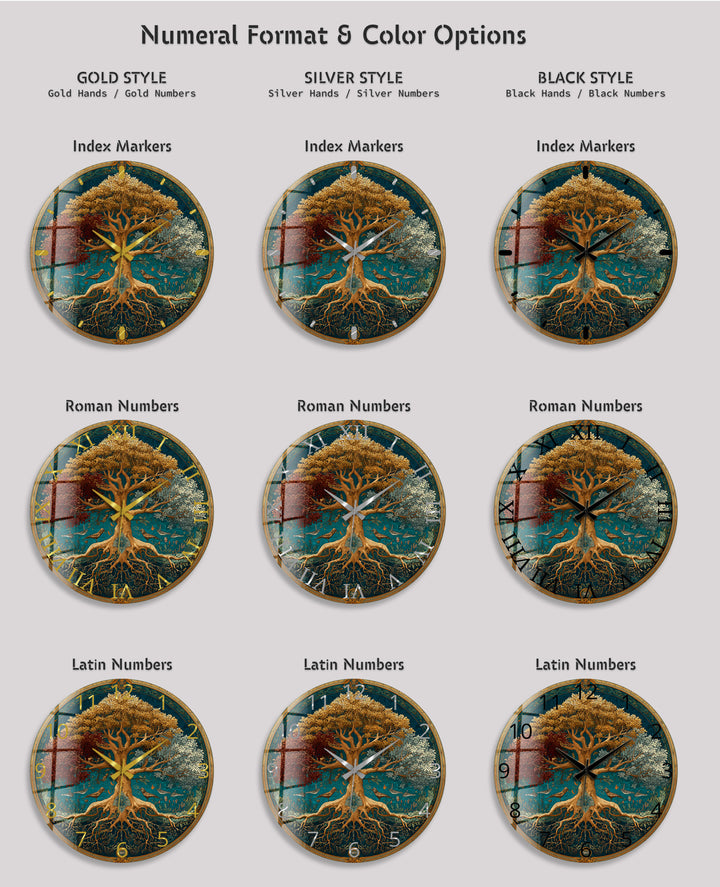 Four Seasons Tree of Life Glass Wall Clock – Botanical Decor