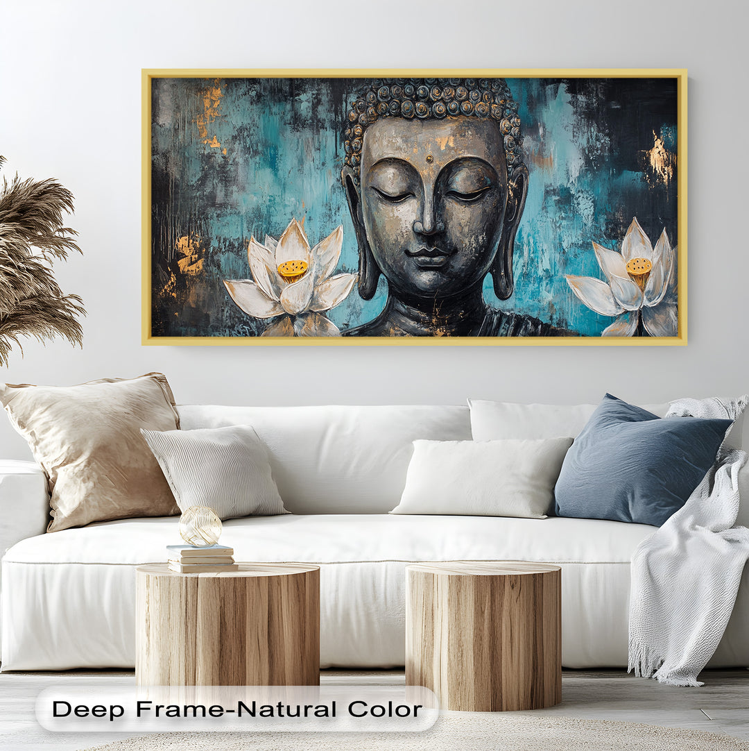 Buddha with Lotus Flowers Wall Art – Religious Oil Painting