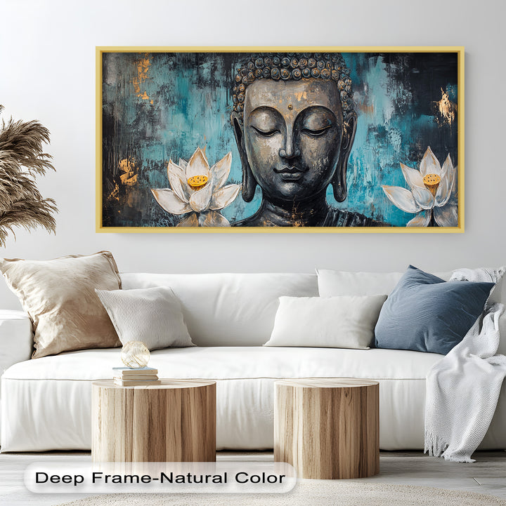 Buddha with Lotus Flowers Wall Art – Religious Oil Painting