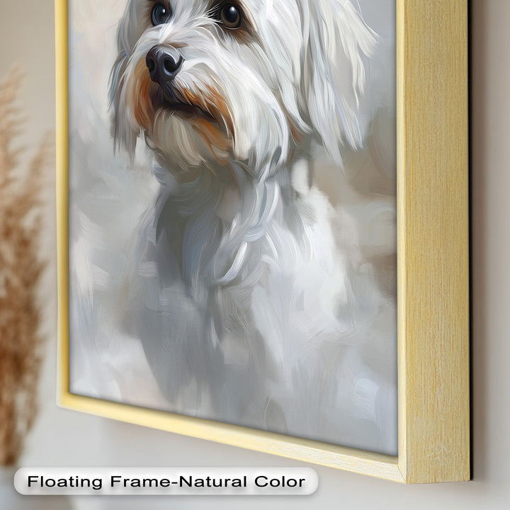 Snowy Gaze – White Maltese Portrait Animal Oil Painting