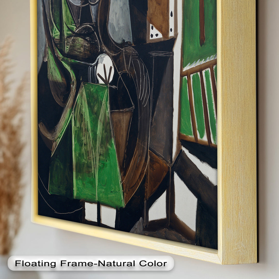 Figure by the Window – Abstract Green Interior Picasso Oil Painting